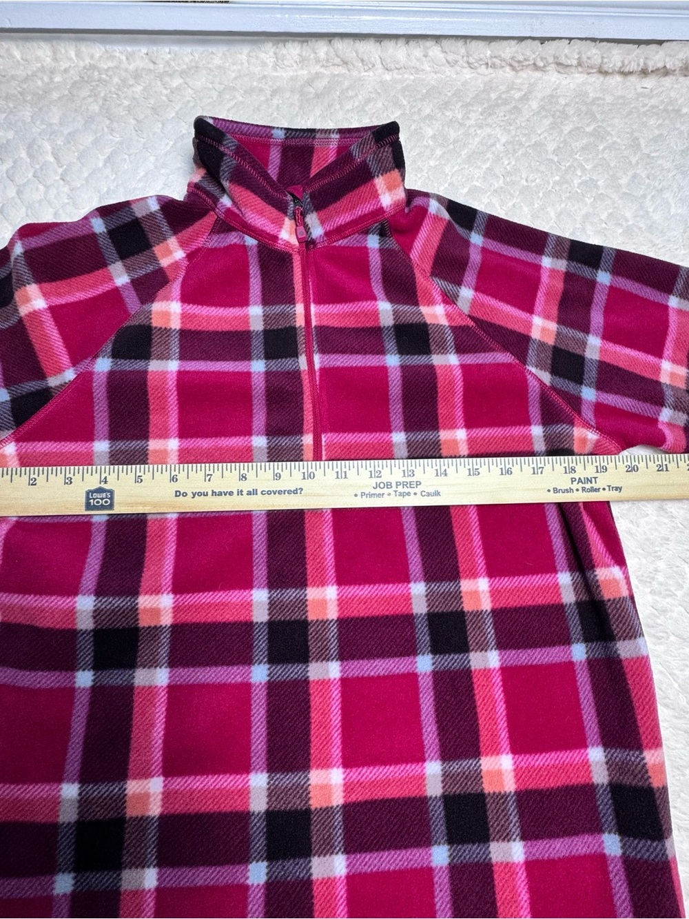 Eddie Bauer Women's Maroon and Pink Plaid Fleece Top - Picture 4 of 6